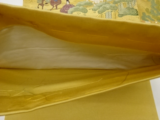  木々に屋敷・人物模様織出し全通袋帯